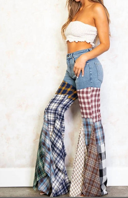 Plaid Me to my Patchwork Jeans
