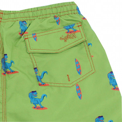 Surfing T-rex Print Swim Trunks
