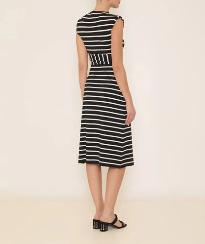 Kourbela - Sea Anchor Striped Midi Dress With Fold Over Skirt - Rack Hunt
