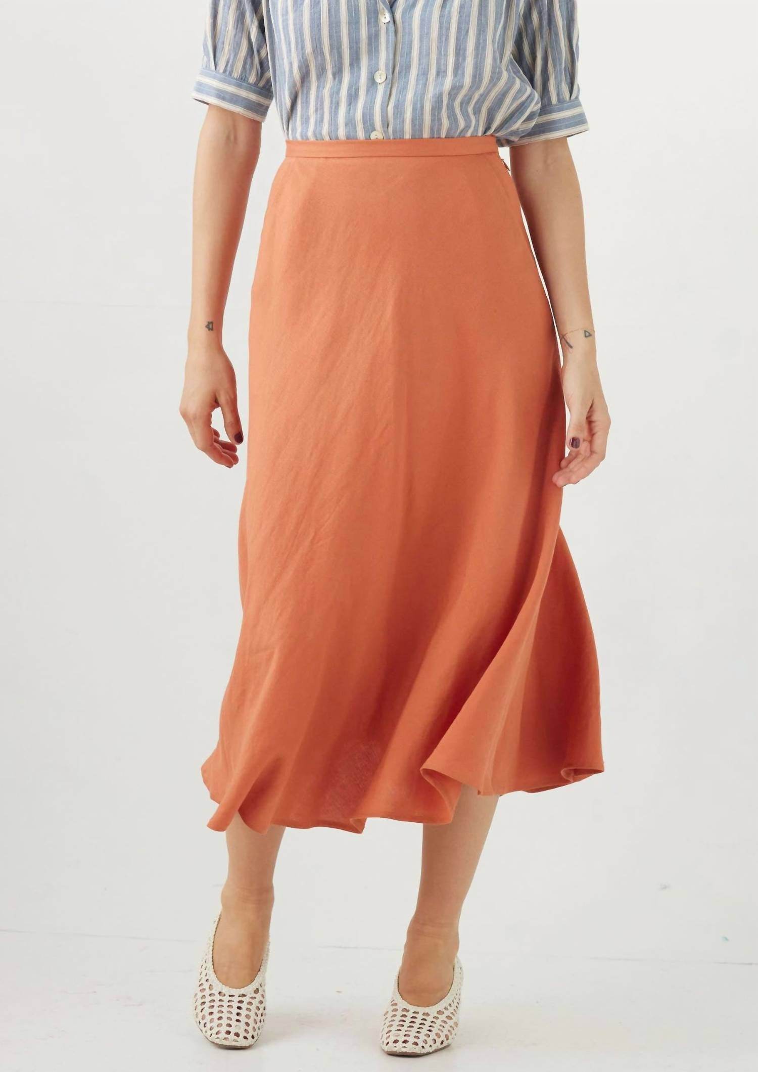 Rose Velvet - Linen Midi Skirt - Rack Hunt -