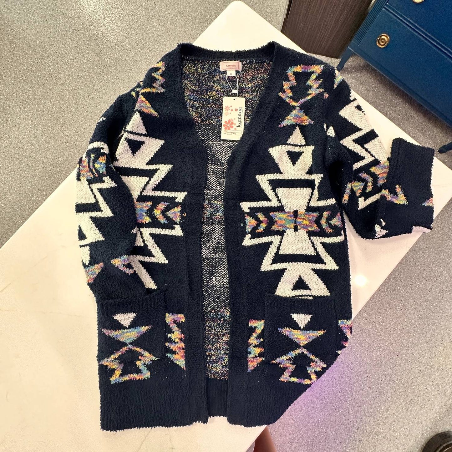 Women's Long Aztec Open Front Sweater
