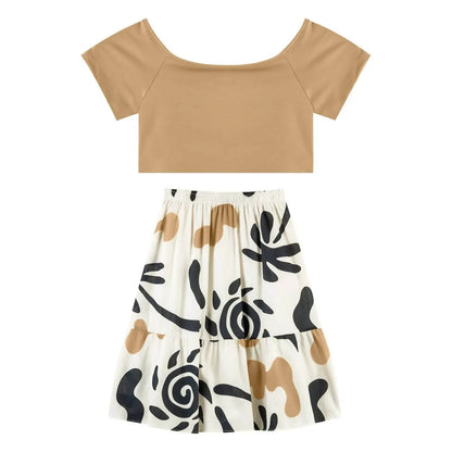 Nanai - Girl's Chic Boxy Tee & Printed Skirt Set - Rack Hunt