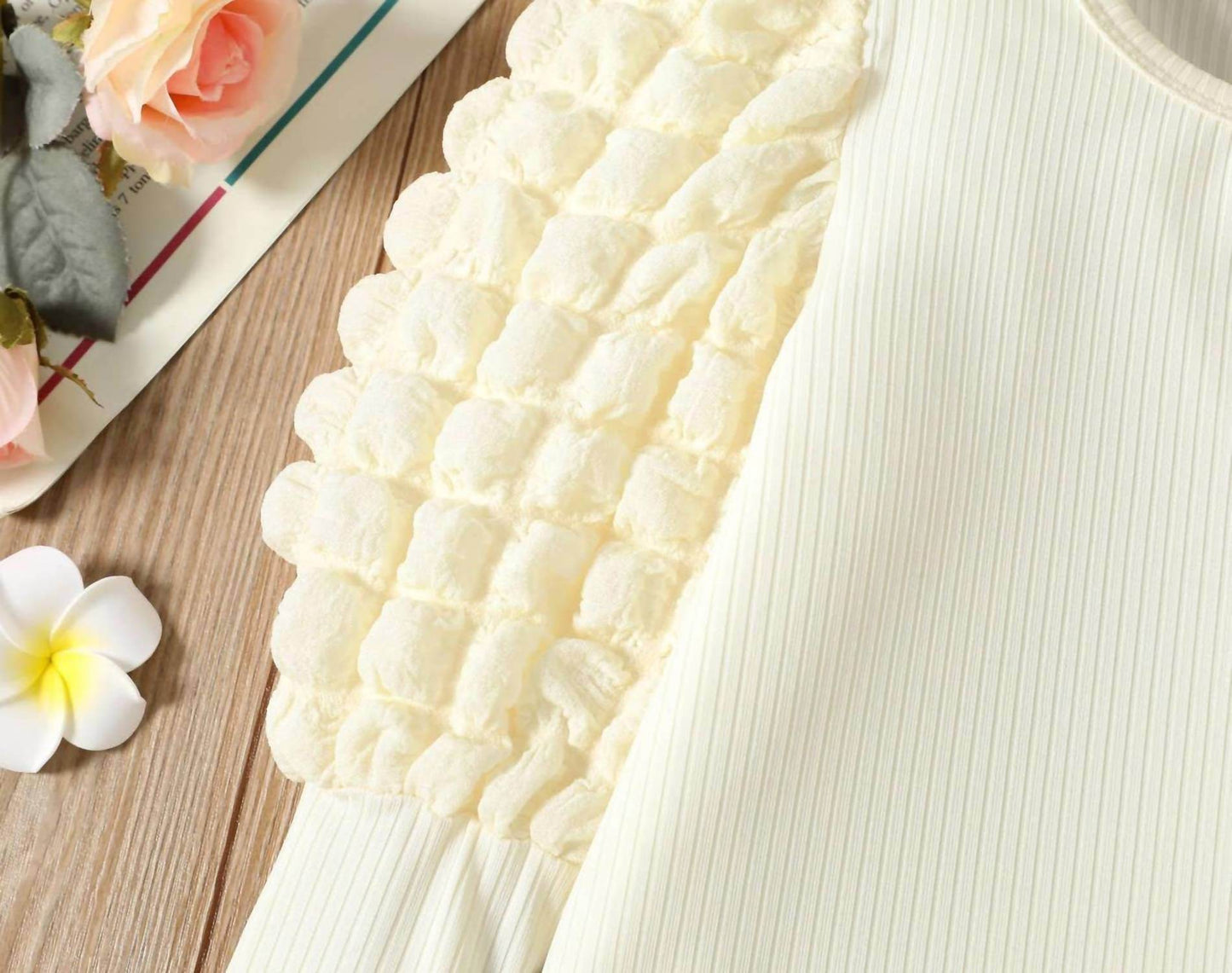 PatPat - Girl's Textured Ribbed Long Puff-sleeve Top - Rack Hunt -