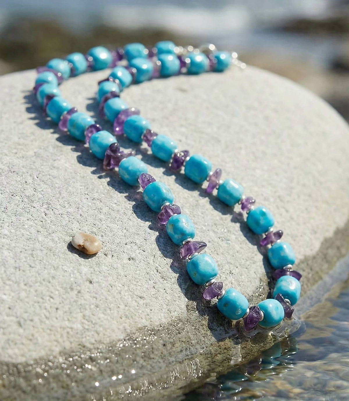 Women's Larimar And Amethyst Beaded Necklace