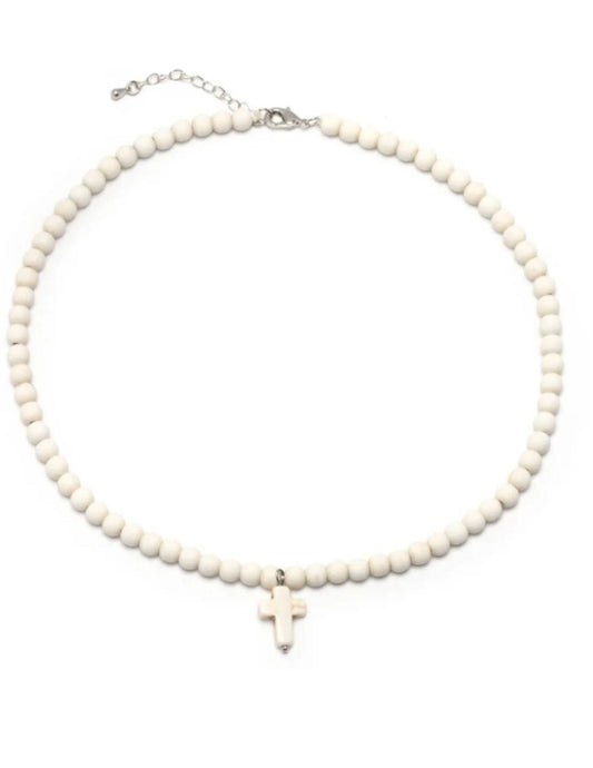 Leslie Curtis Women's Beaded Cross Necklace in Creamy
