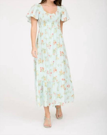 Floral Bell Sleeve Smocked Bust Midi Dress