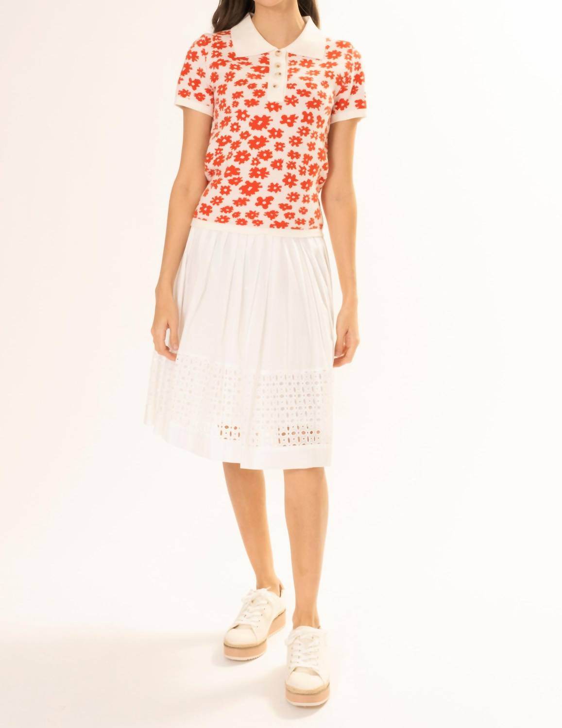 Area Stars - Short Sleeve Flower Polo Knit Top - Rack Hunt