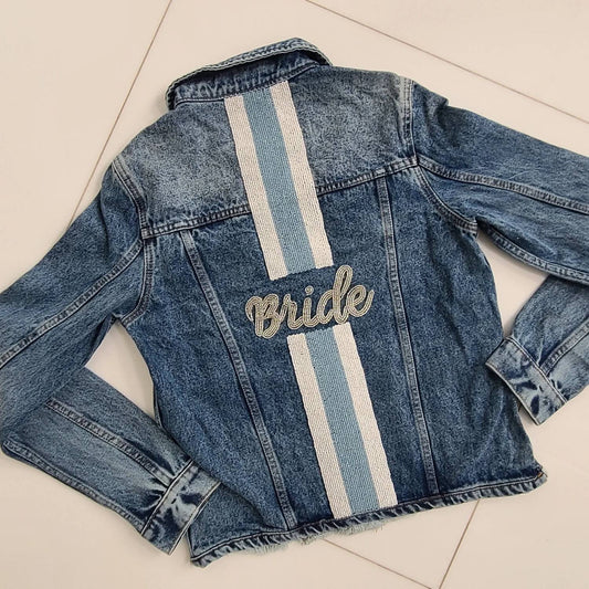 Women's Cropped Denim Jacket decorated with Bride Glass Beads
