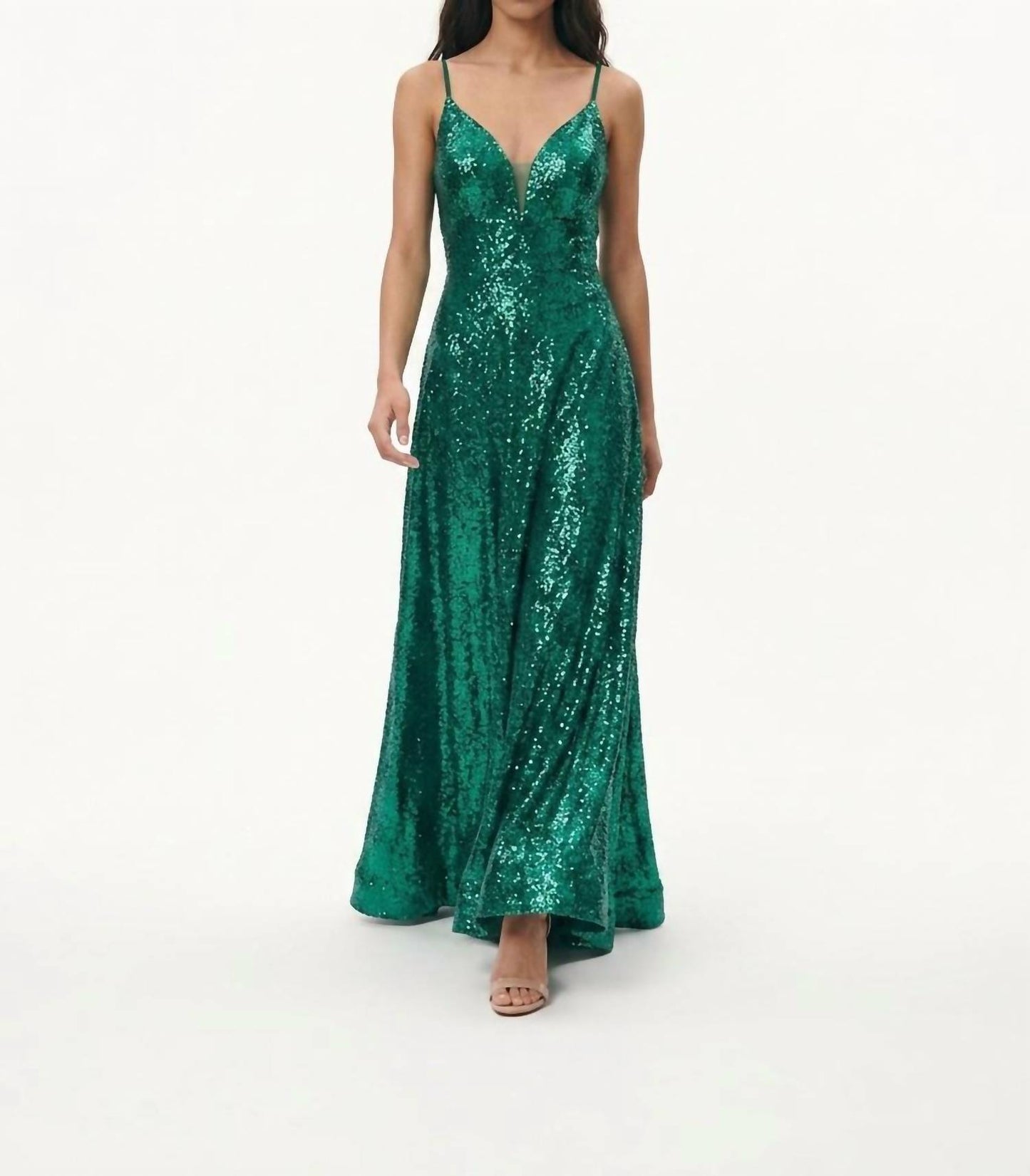 Sequined Deep V Neck Dress