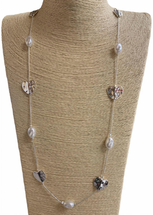 Women's Hammered Heart-pearl Necklace