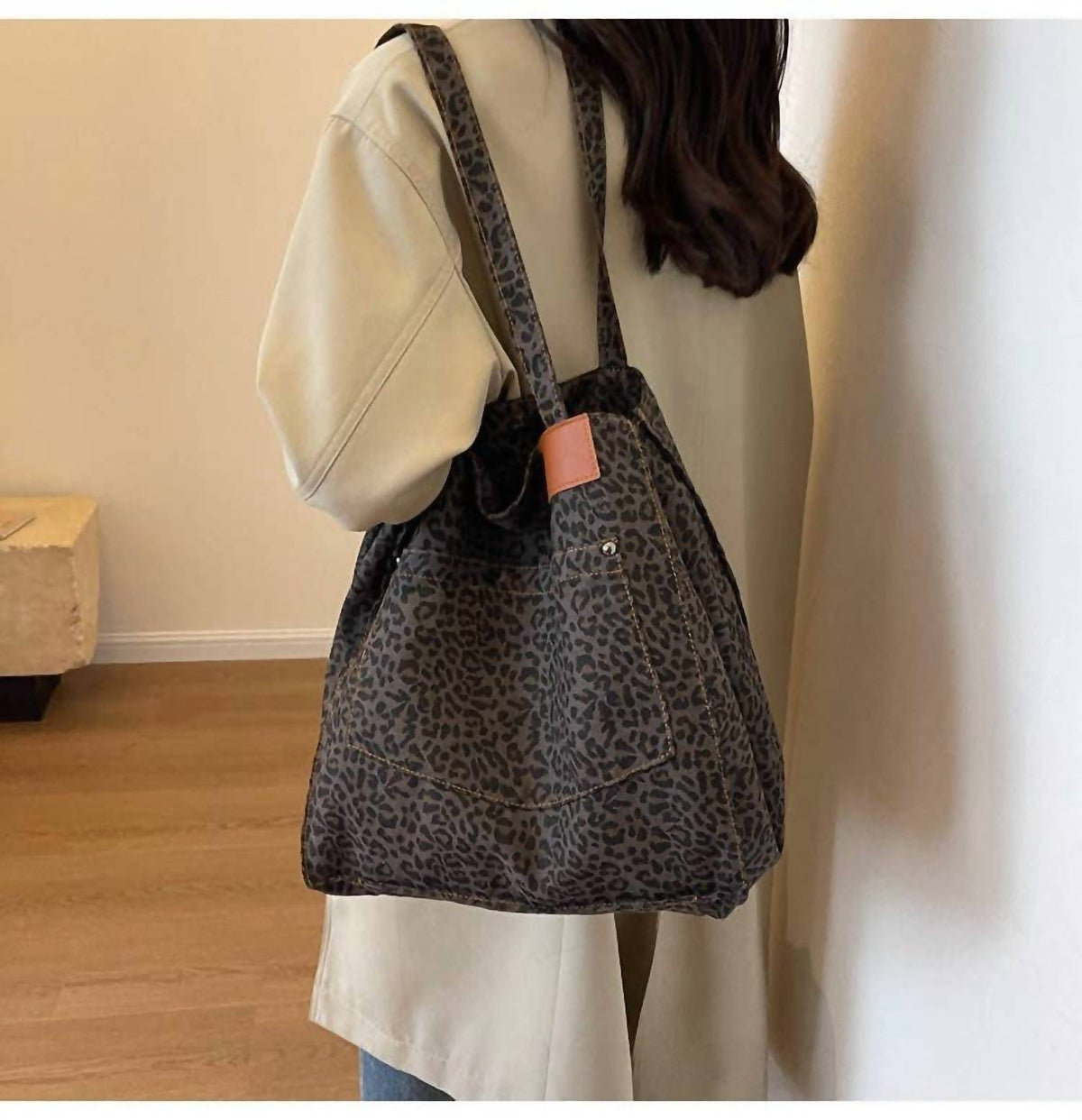 Leopard Print Slouchy Shoulder Tote Bag