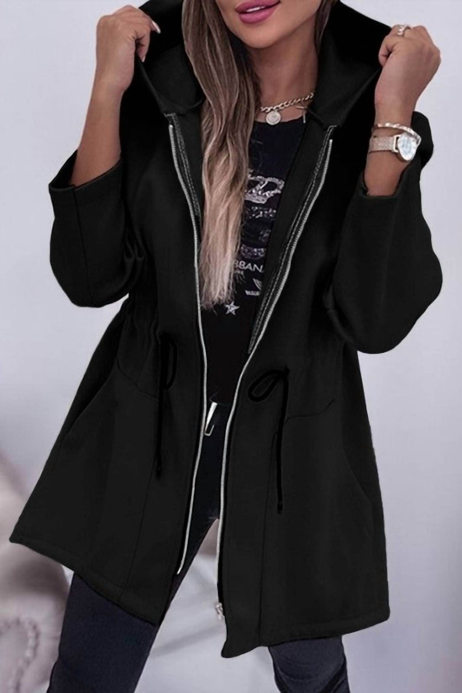 Ontinva - Women's Alaina Hooded Drawstring Waist Jacket - Rack Hunt -