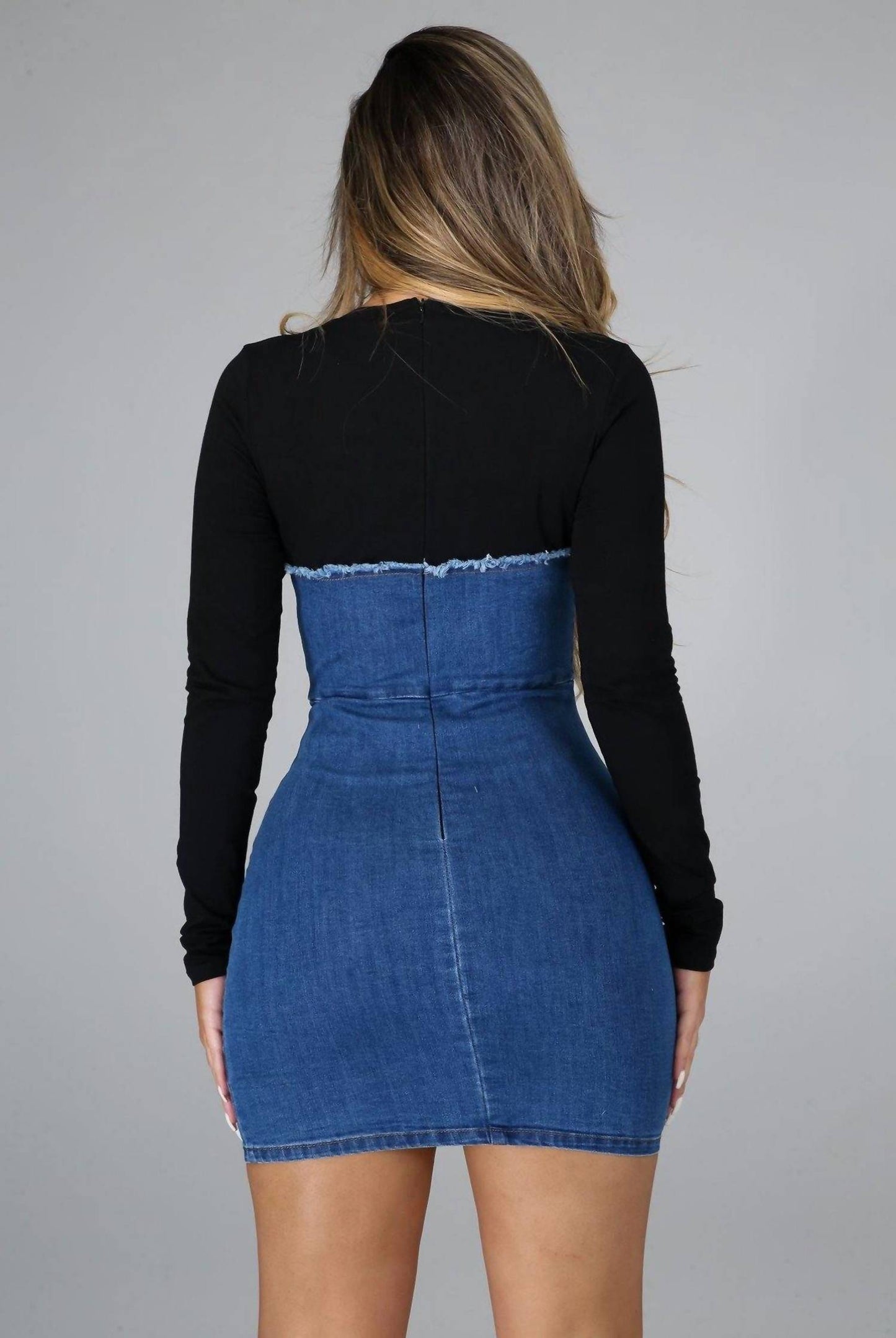 In The Mean Time Two Tone Denim Tee Dress