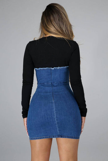 In The Mean Time Two Tone Denim Tee Dress