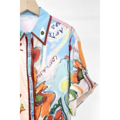 Women's Colorful Graphic Print Short Sleeve Top And Wide Leg Pants Set