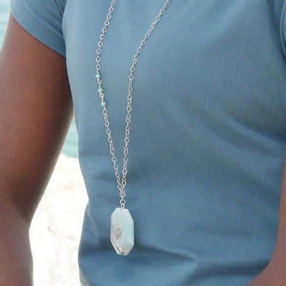 Women's Amazonite Pendant Long Statement Necklace