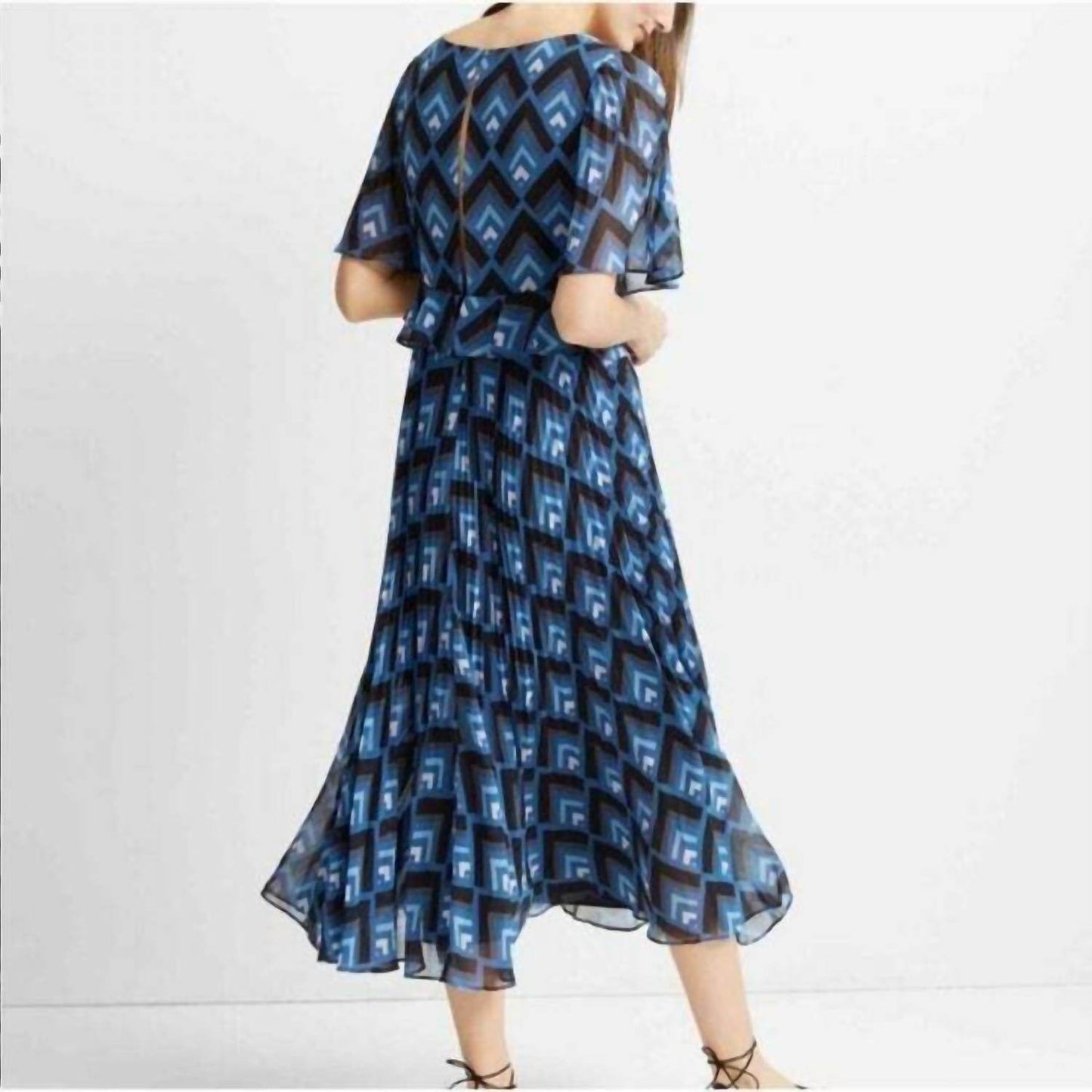 Club Monaco - Gostanzah Pleated Diamond Print Ruffle Midi Dress - Rack Hunt