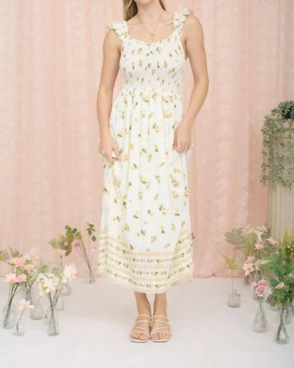 Floral Smocked Ruffle Detail Sleeveless Midi Dress