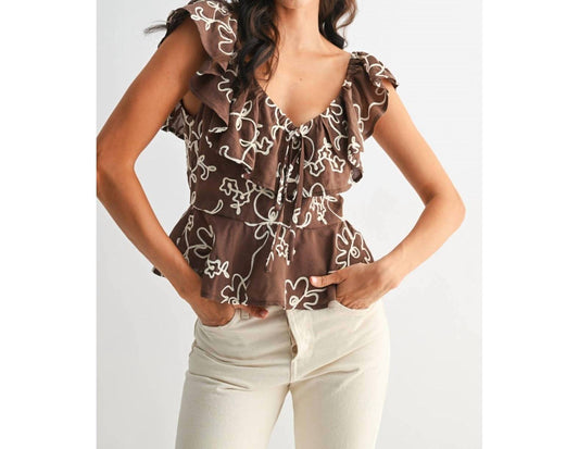 Kait Embroidered Floral Ruffle Blouse