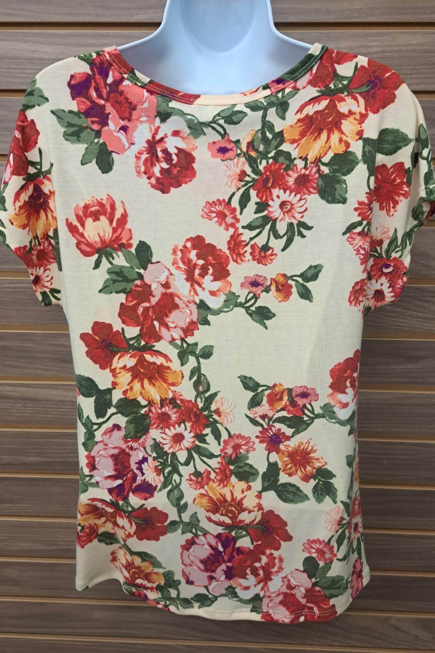 Moa Moa - Women's Cream Floral Front Knot Tee - Rack Hunt