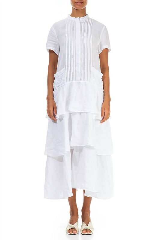 Linen Pleated Front Dress With Tiered Skirt