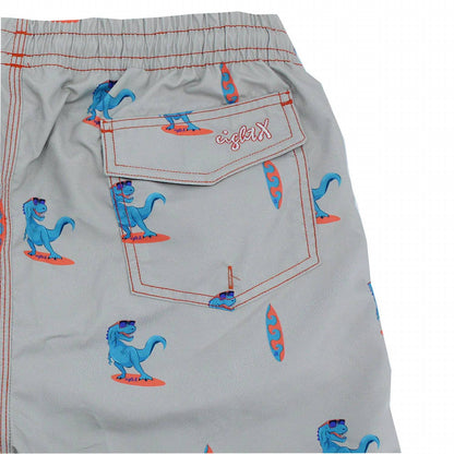 Surfing T-rex Print Swim Trunks