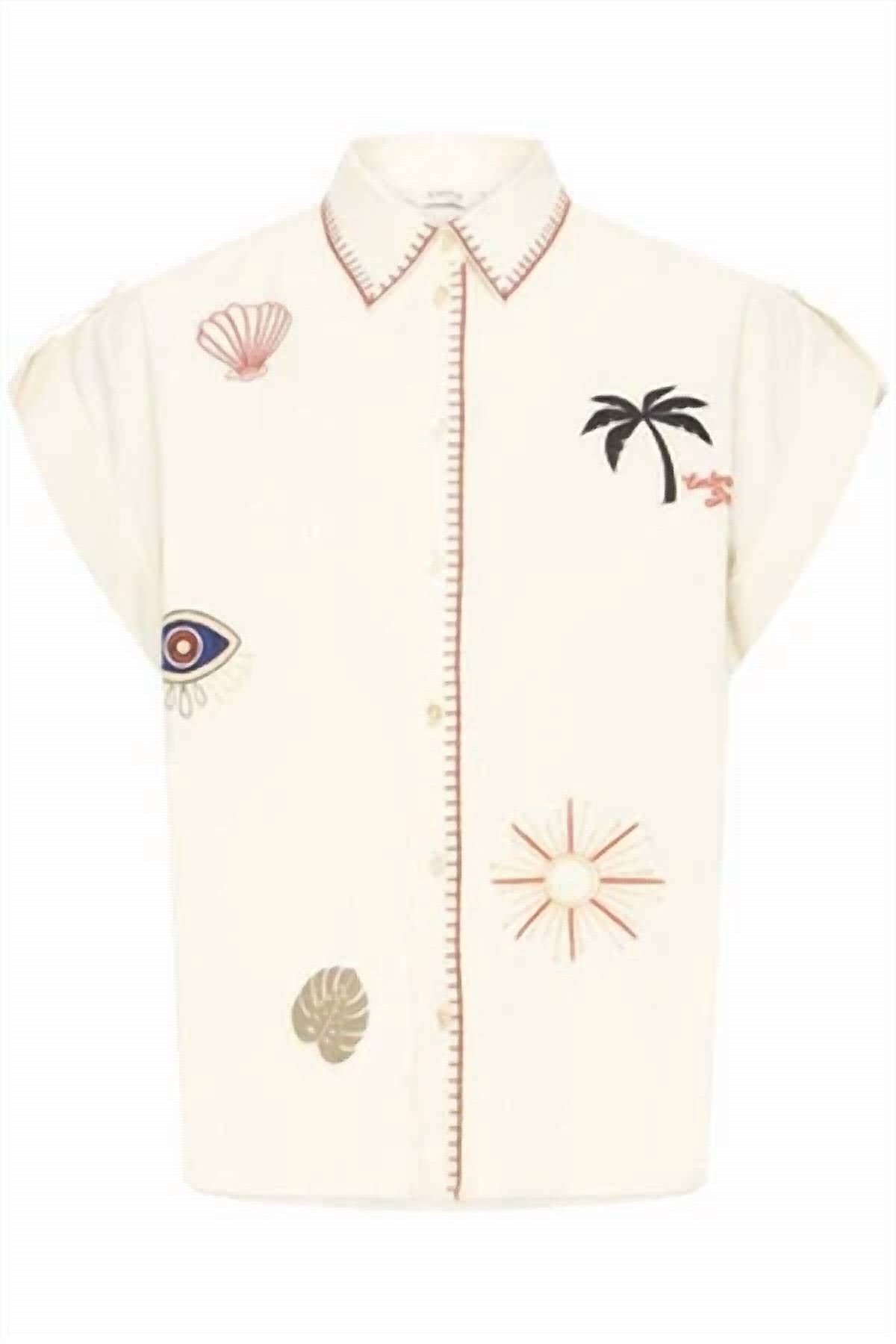 Button Front Embroidered Shirt
