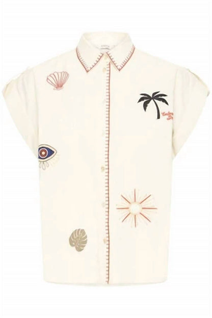 Button Front Embroidered Shirt