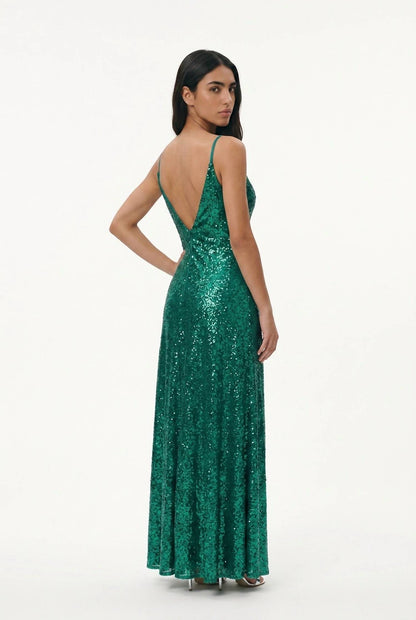 Sequined Deep V Neck Dress