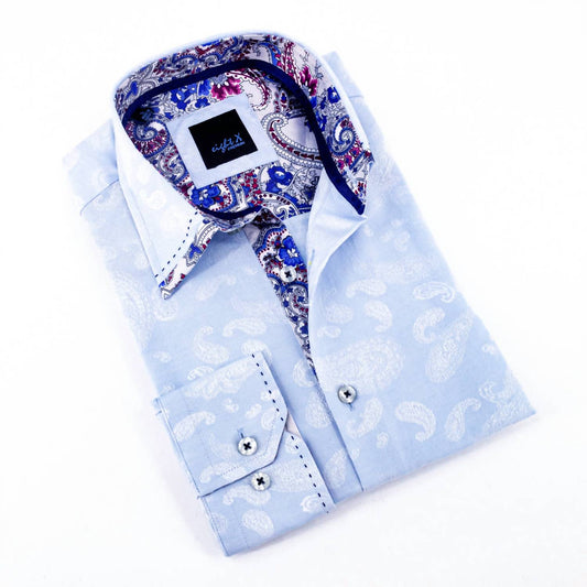 Men's Button Down Jacquard Shirt With Paisley Trim
