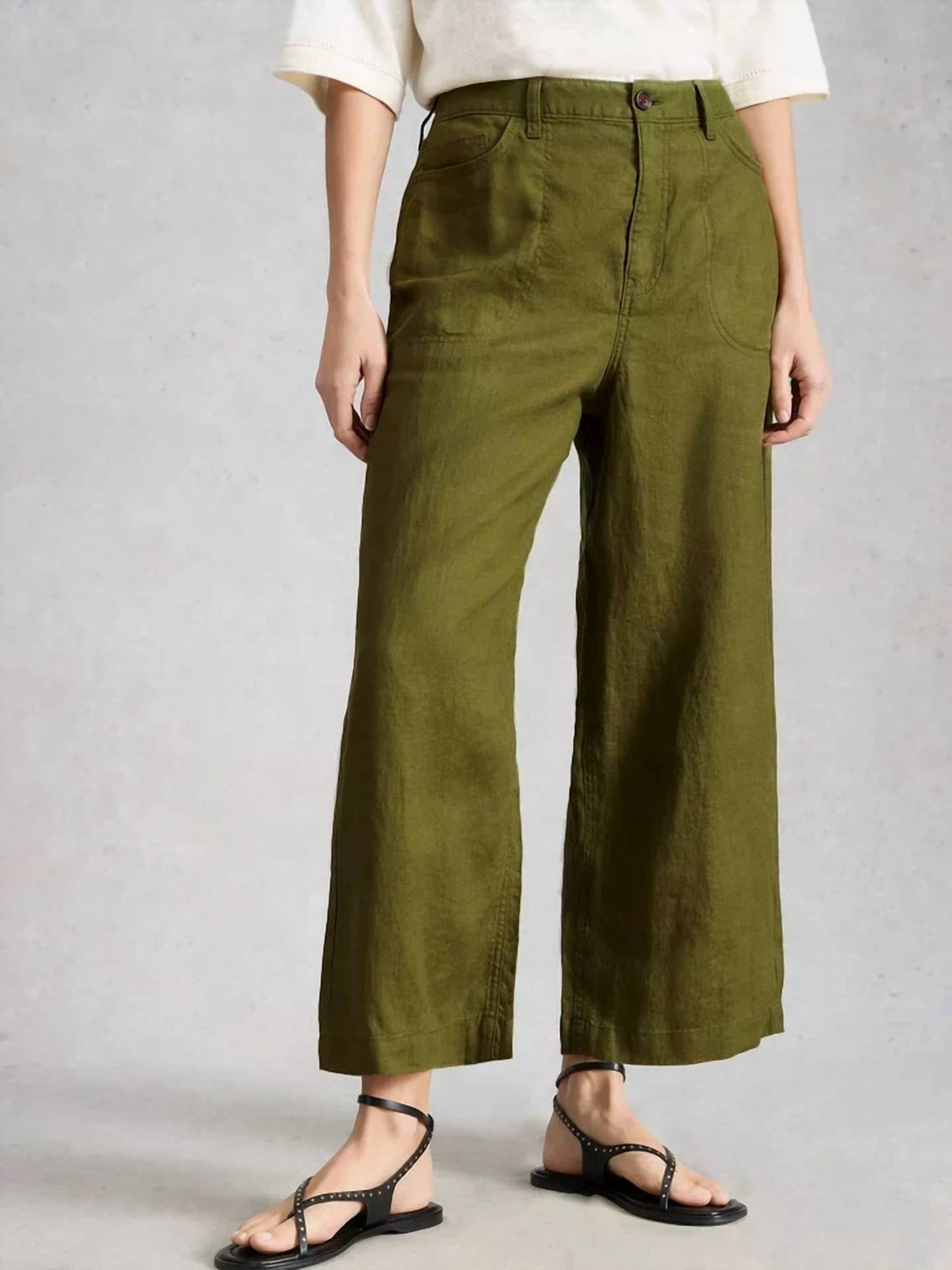 Tia Linen Wide Leg Crop Trousers