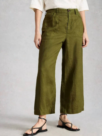 Tia Linen Wide Leg Crop Trousers