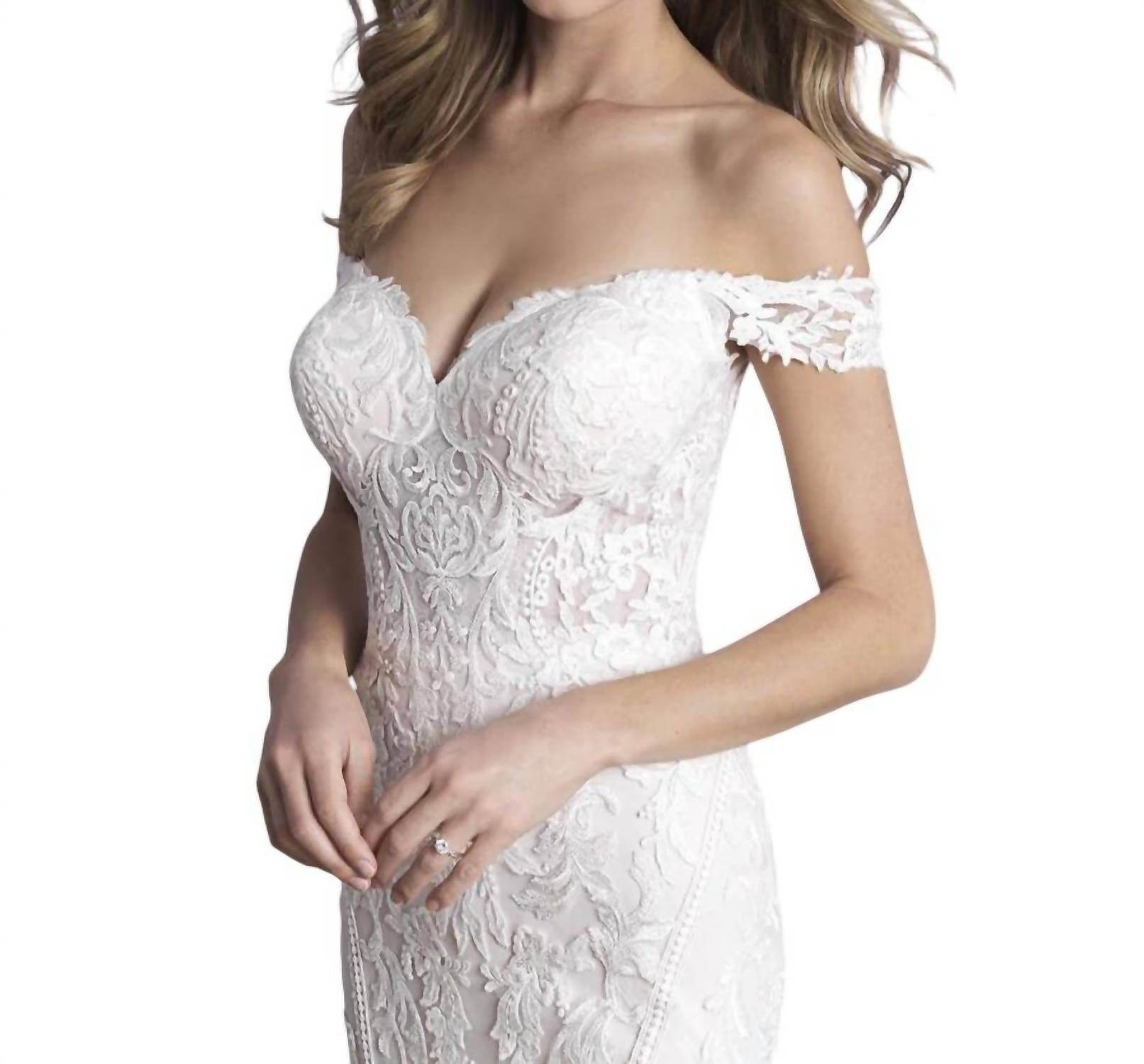 Allure Bridals - Off-Shoulder Sheath Lace Wedding Dress - Rack Hunt