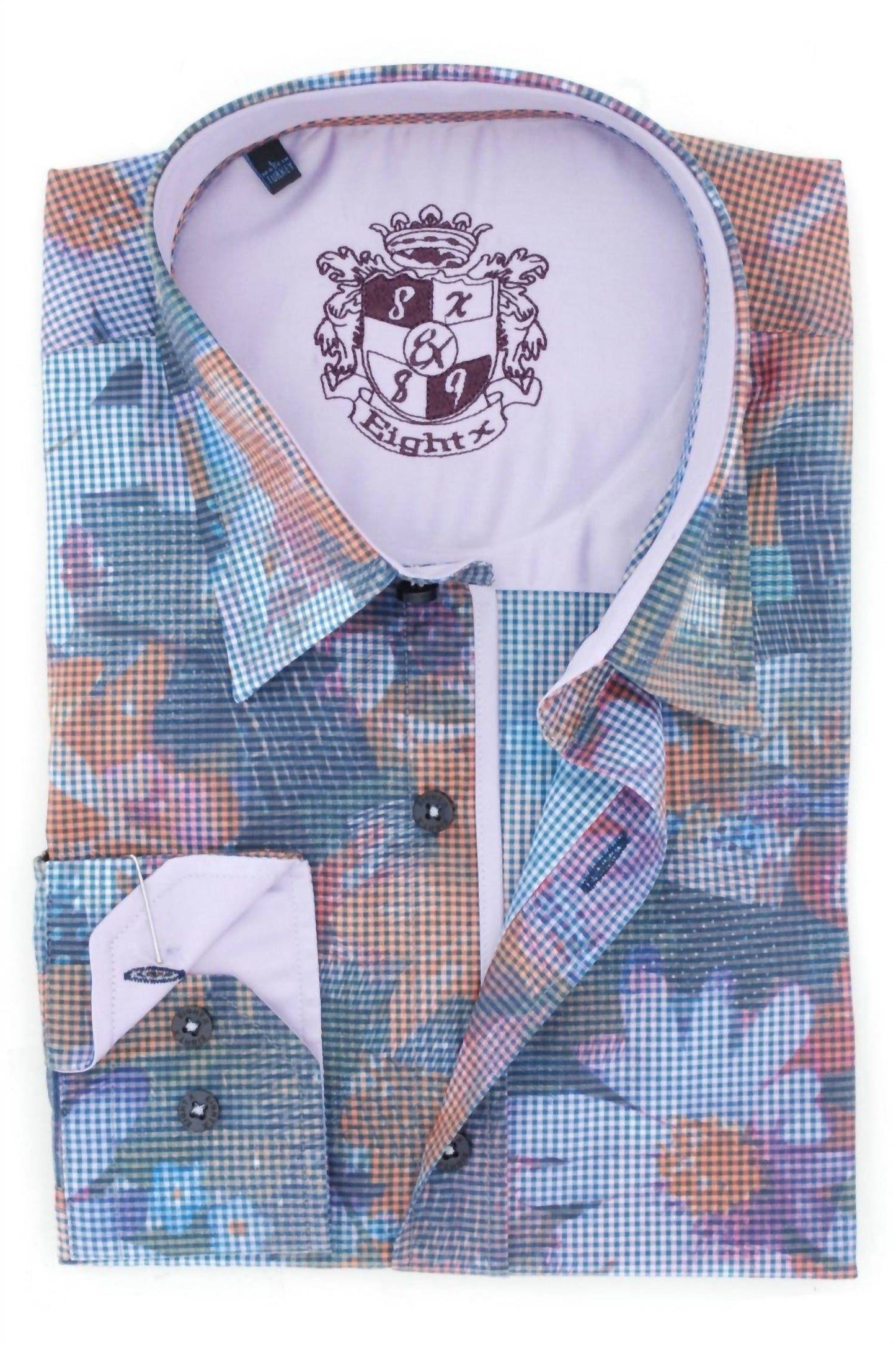 Men's Digital Print Shirt With Lilac Trim