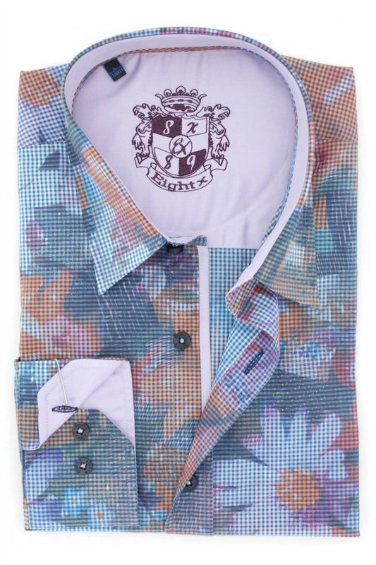 Men's Digital Print Shirt With Lilac Trim