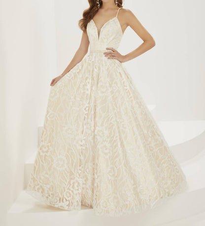 Floral Glitter Tulle A-line Gown