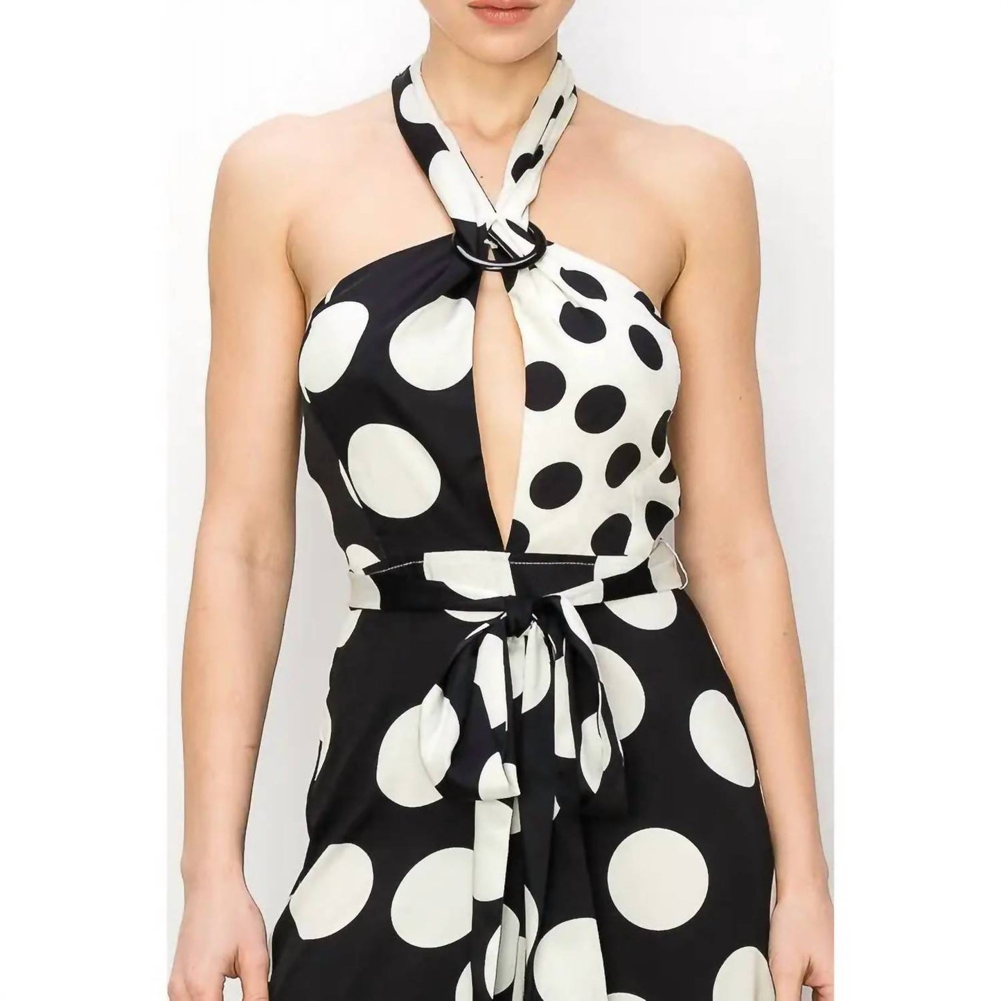 O-ring Halter Neck Polka Dot Jumpsuit