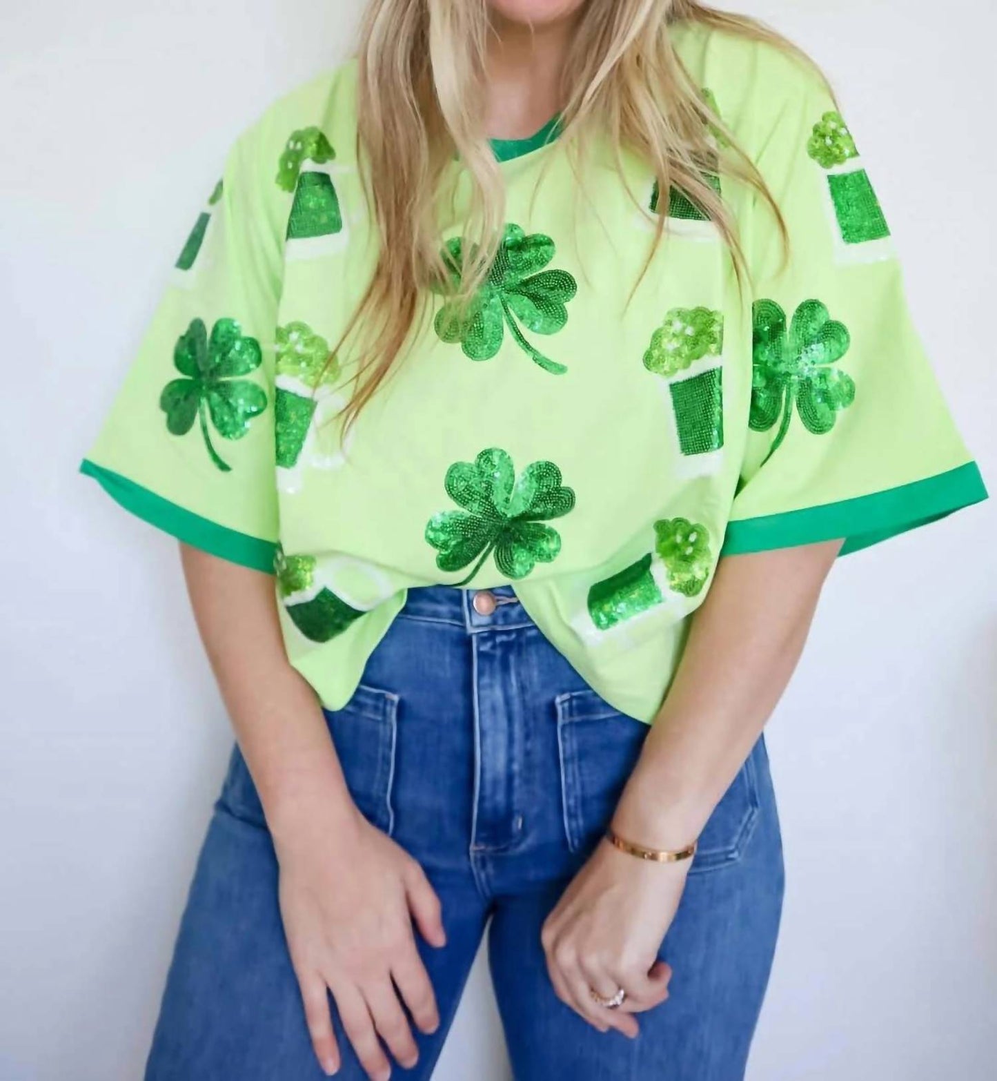 Women's Shamrock Brew Sequin Design Oversized Top