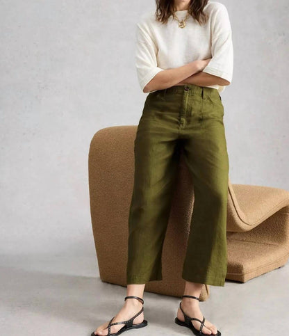 Tia Linen Wide Leg Crop Trousers