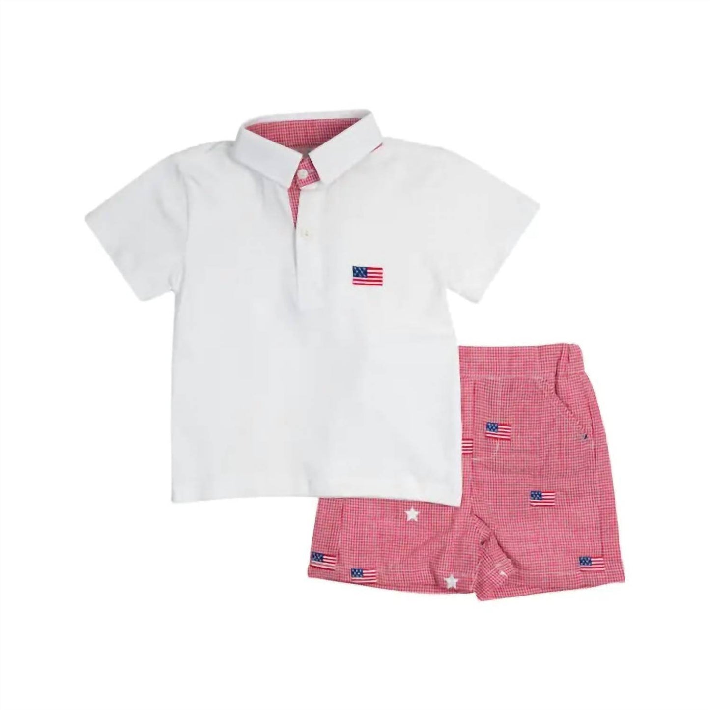 Smockingbird - Boy's Flags And Stars Embroidered Shorts Set - Rack Hunt -