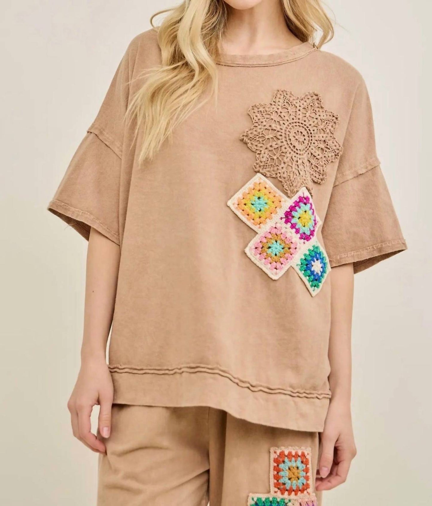 Crochet Detail Short Sleeve Set