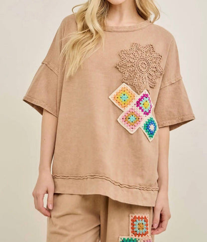 Crochet Detail Short Sleeve Set