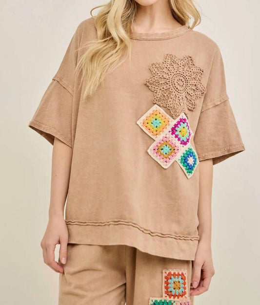 Crochet Detail Short Sleeve Set