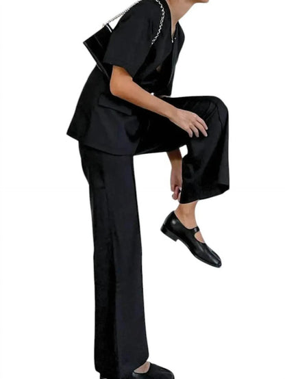 The Cotton Brand - Meredith Double-Breasted Satin Blazer and Pant Set - Rack Hunt