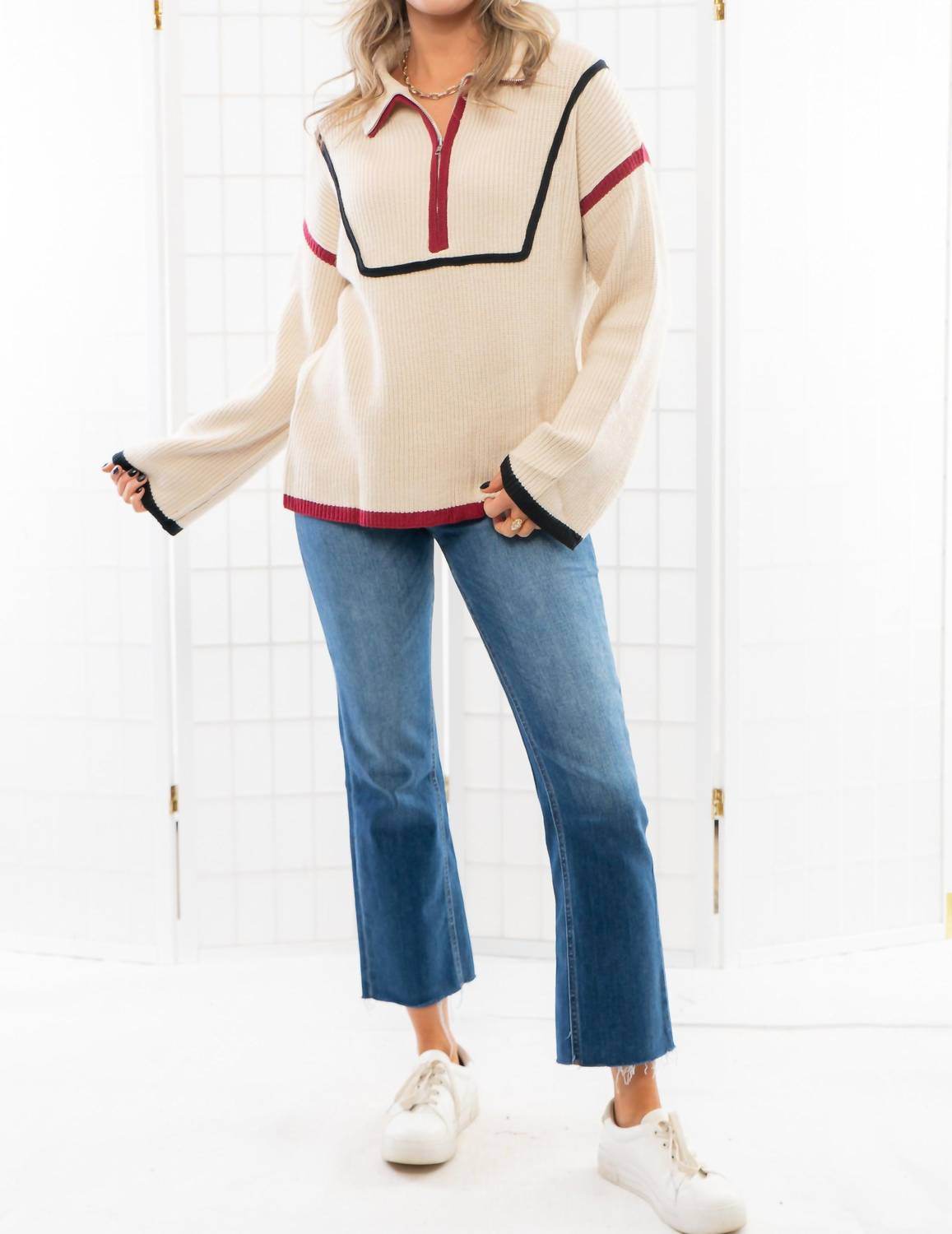 Lula the Label - Quarterback Keeper Contrast Quarter Zip Sweater - Rack Hunt