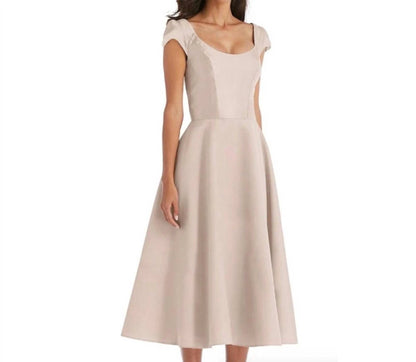 Satin Twill A-line Cap Sleeve Midi Dress