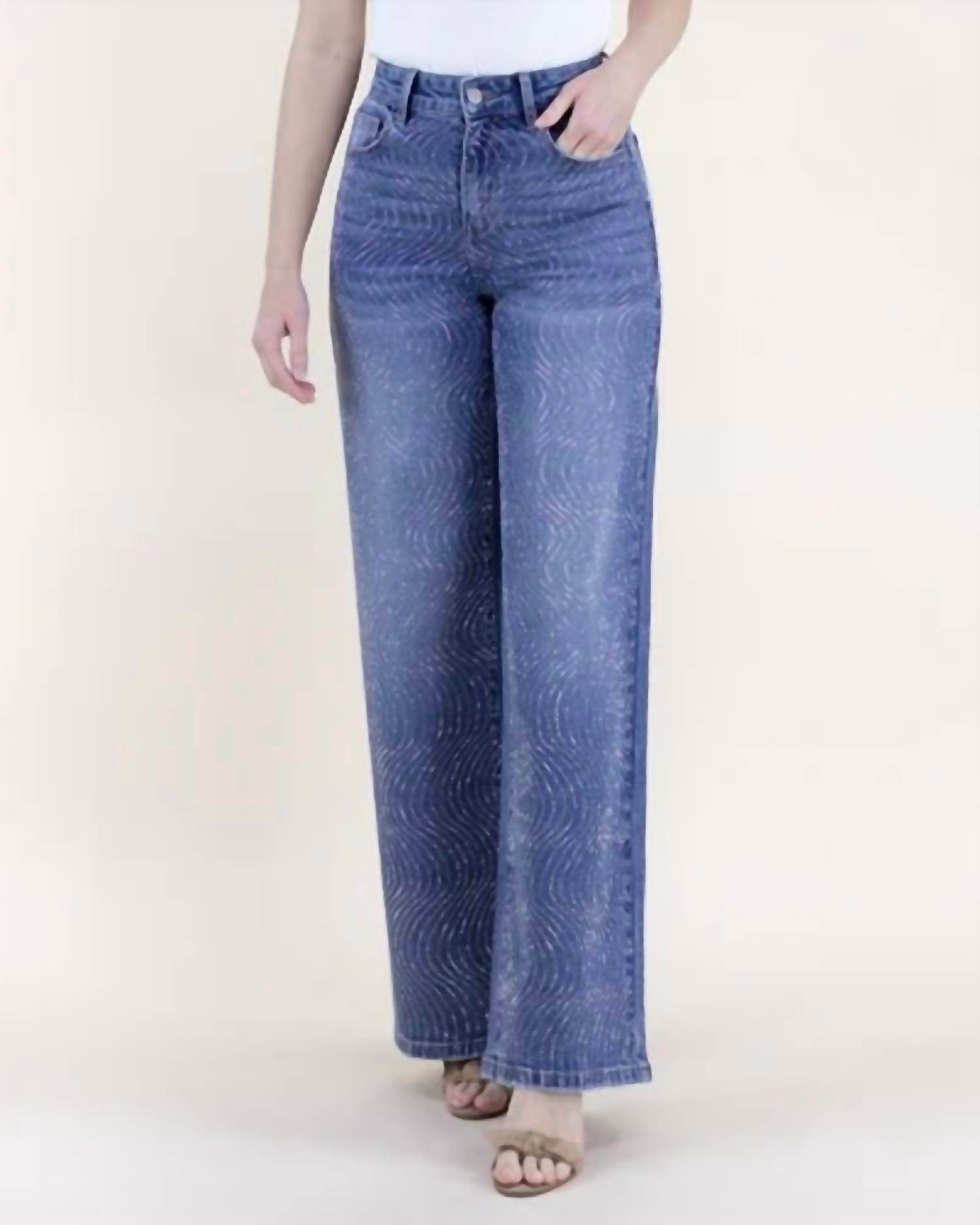 Original USA - Swirl Embellished Rhinestone High Rise Wide Leg Jeans - Rack Hunt -