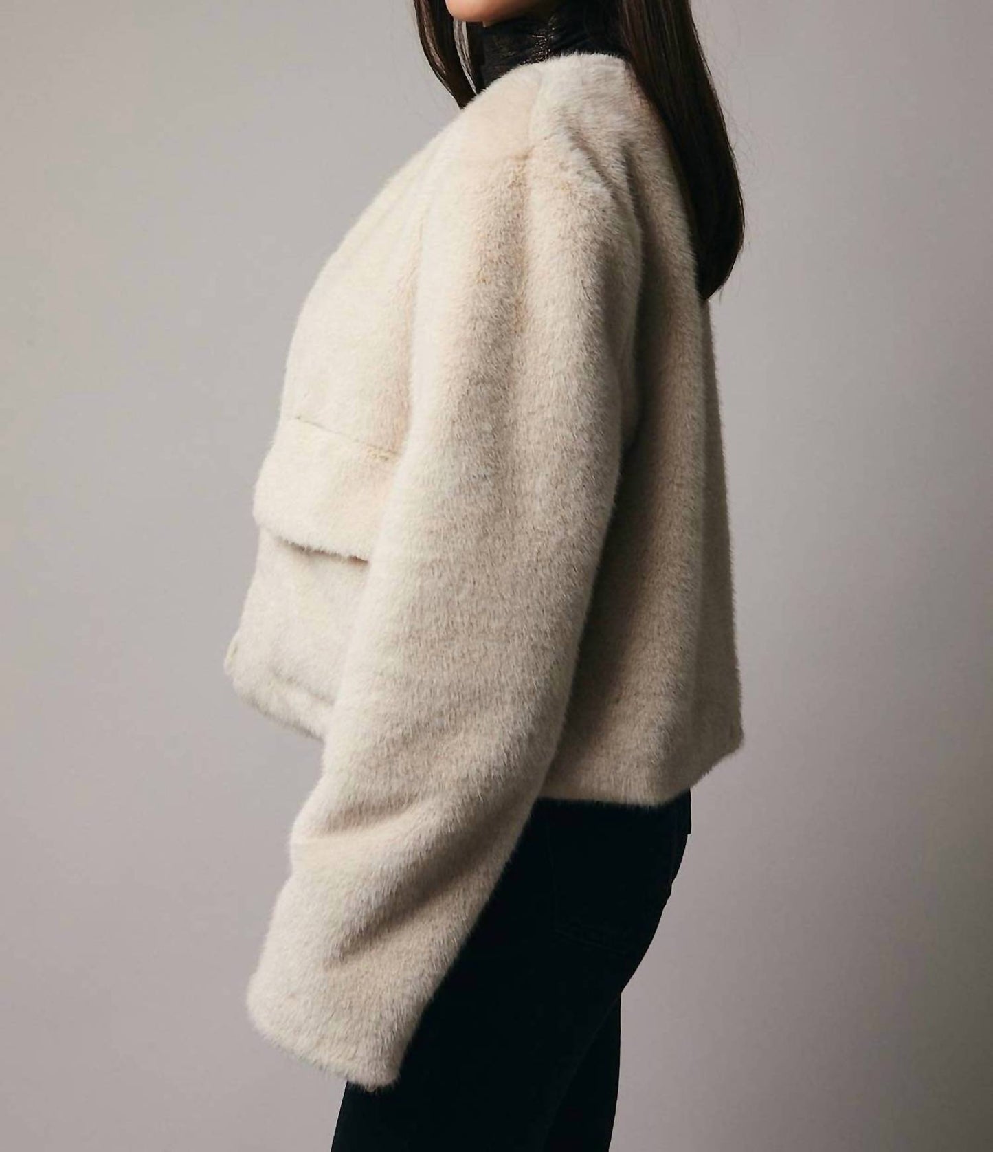 Cropped Long Sleeve Fur Coat