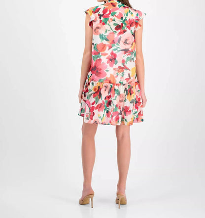 Floral-print Ruffle-sleeve Dress