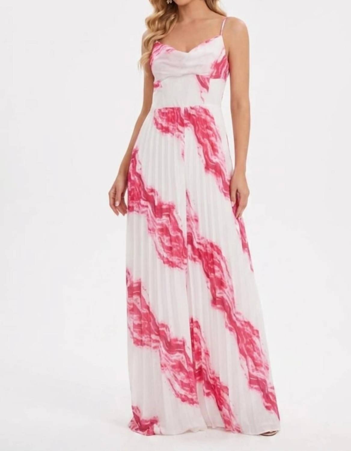 Abstract Print Pleated Maxi Jumpsuit
